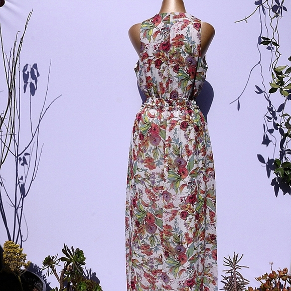 Maggy London Romantic Floral Garden Sleeveless Maxi Dress Sz 6 V-neck Line - Picture 4 of 9